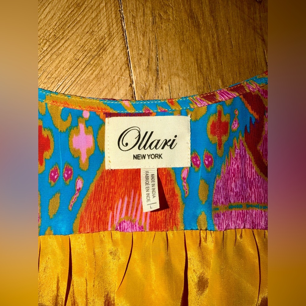 ✨ Anthropologie Ollari New York Ikat Silk-Feel Crop Top & Wide Leg Pant Set - L - Picture 6 of 16